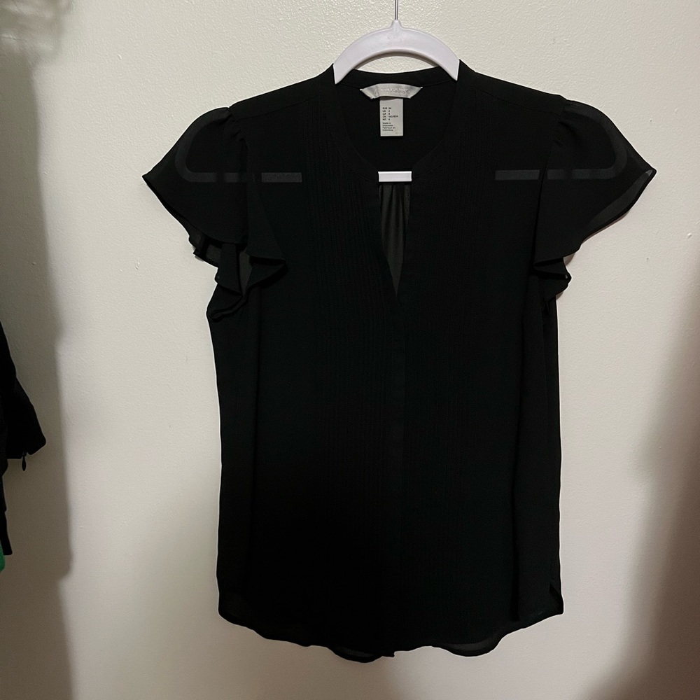 H&M Black Pleated Short Sleeved Top Size 4